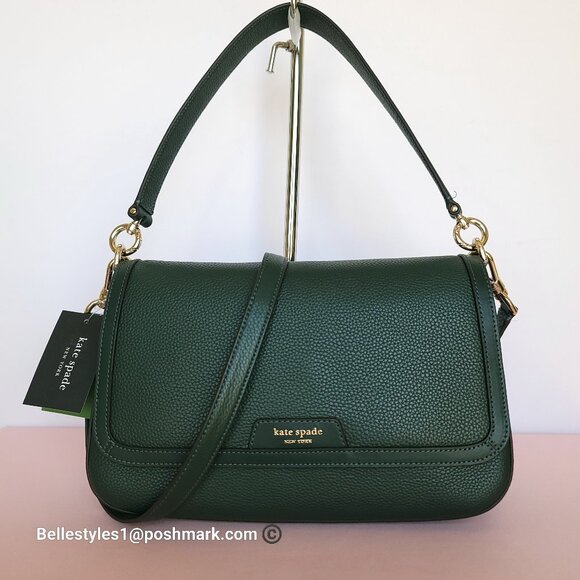 KATE SPADE Hudson Pebbled Leather Medium Flap Convertible Shoulder Bag-Northern⭐ - Picture 1 of 16